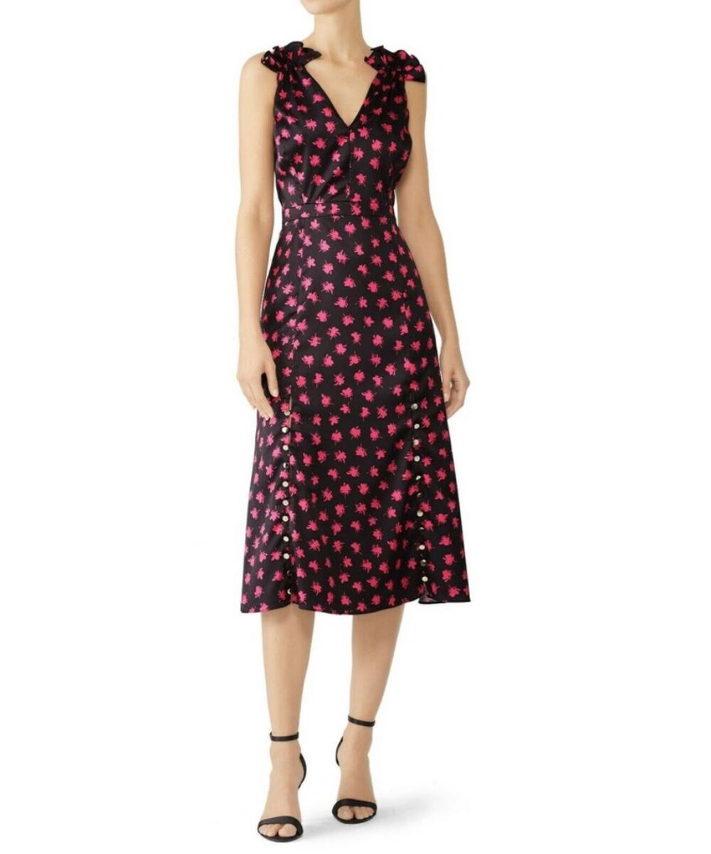 Prabal Gurung Collective Sleeveless Floral Tulip Ruffle Midi Dress V-Neck sz 4